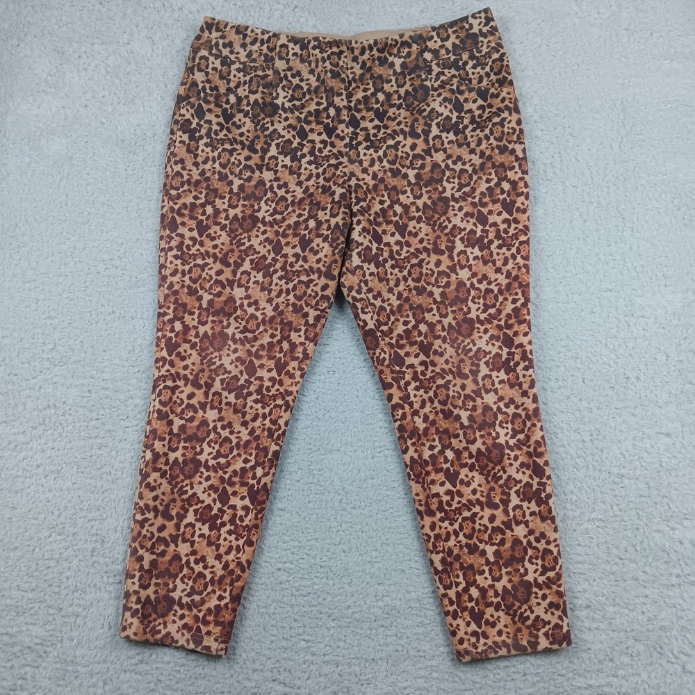 Cato Pant Leopard Print Woman XL Brown Elastic Waist Stretch Tapered RN37080